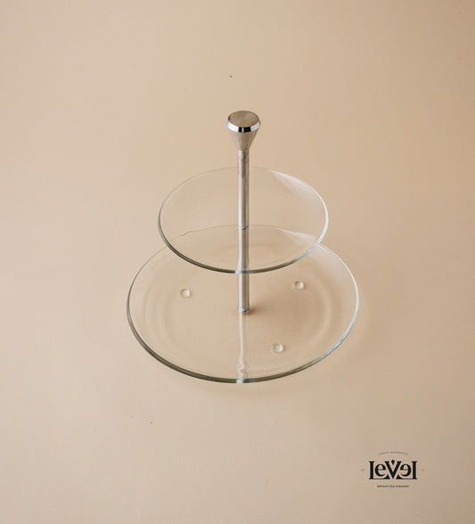 Two layer glass stand with silver handle