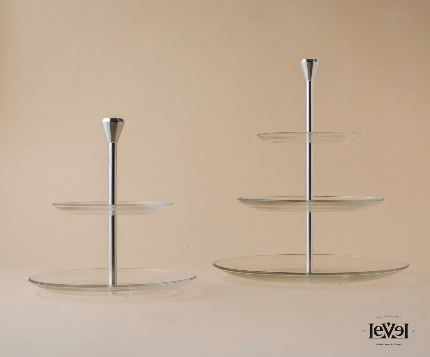 3 layer glass stand with silver handle