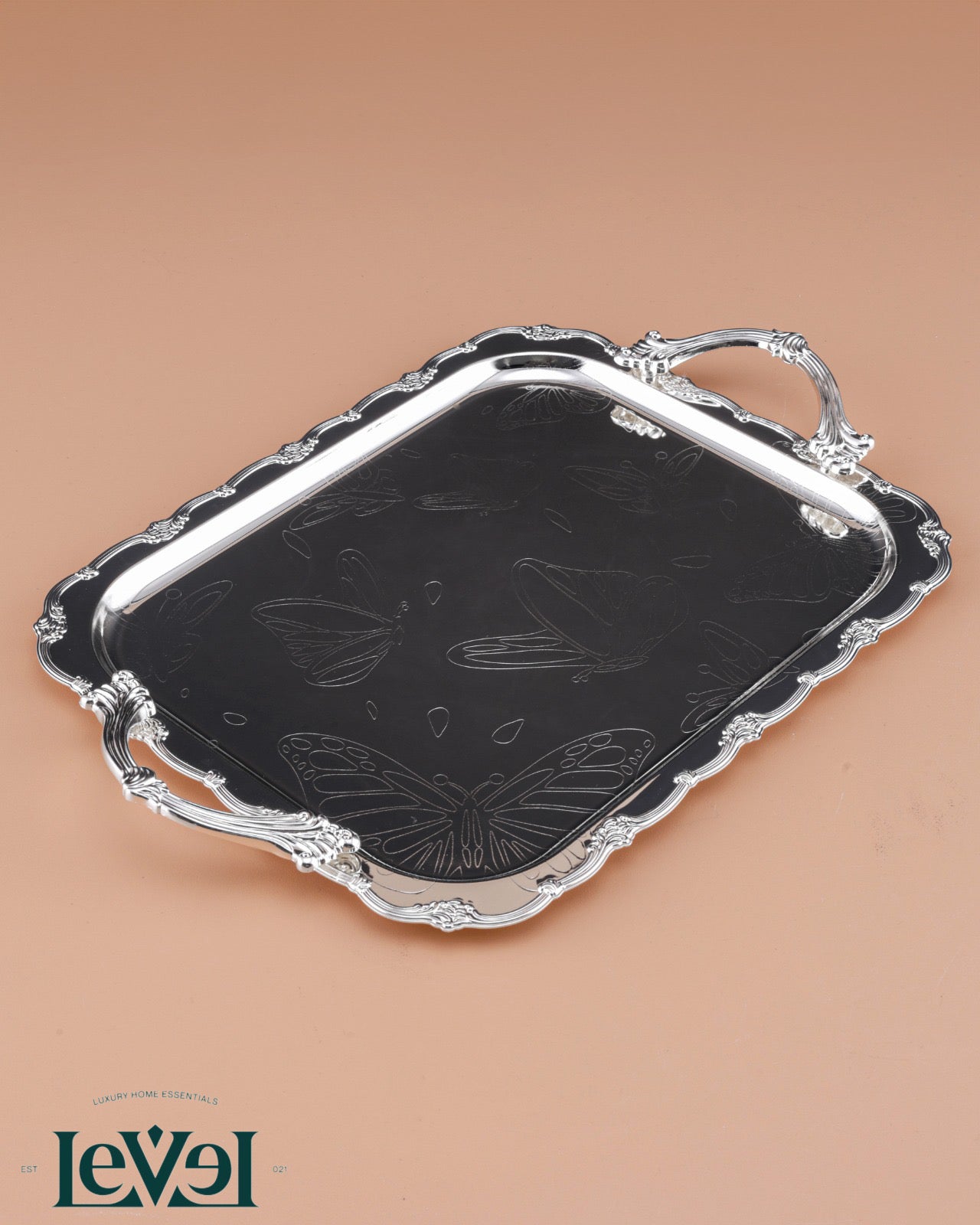 3 Pieces Silver Butterfly Tray Set