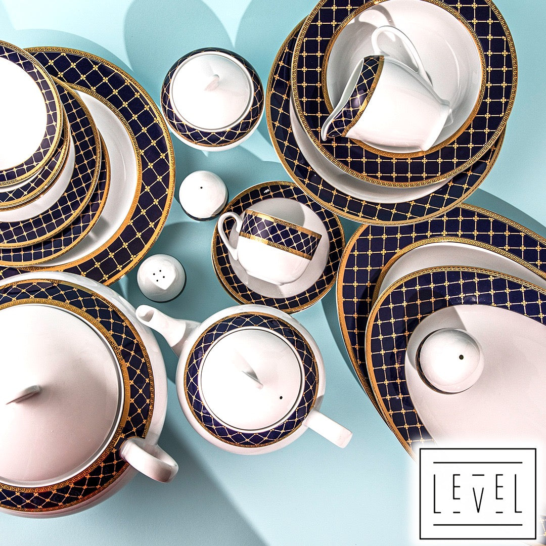 Dinnerware Set - Navy and Gold 12 person