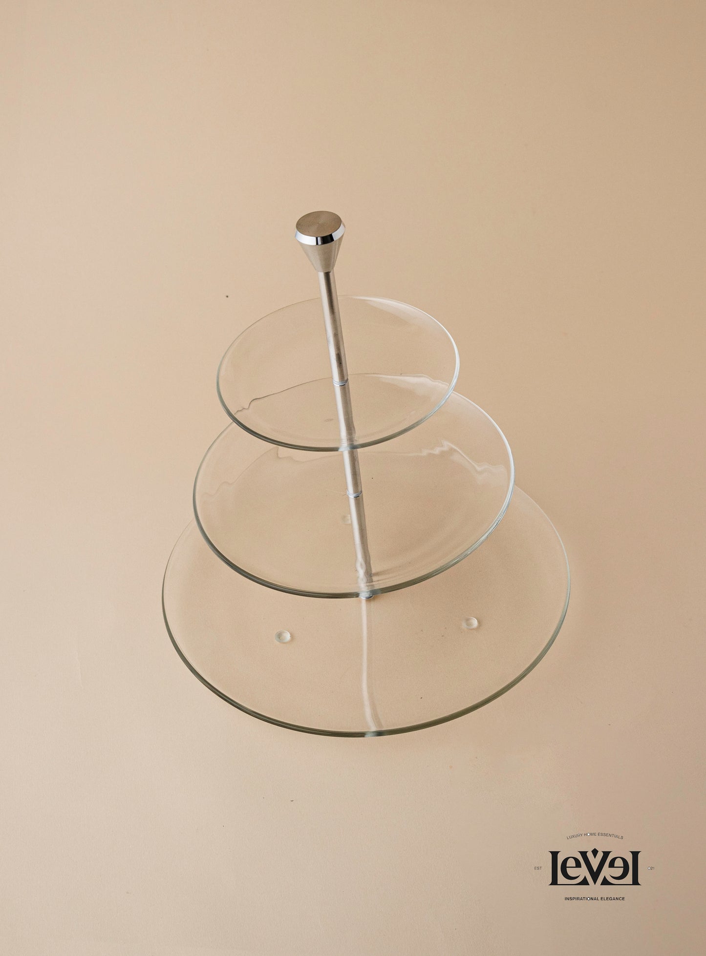 3 layer glass stand with silver handle