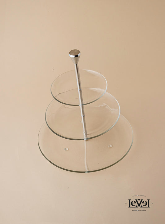 3 layer glass stand with silver handle