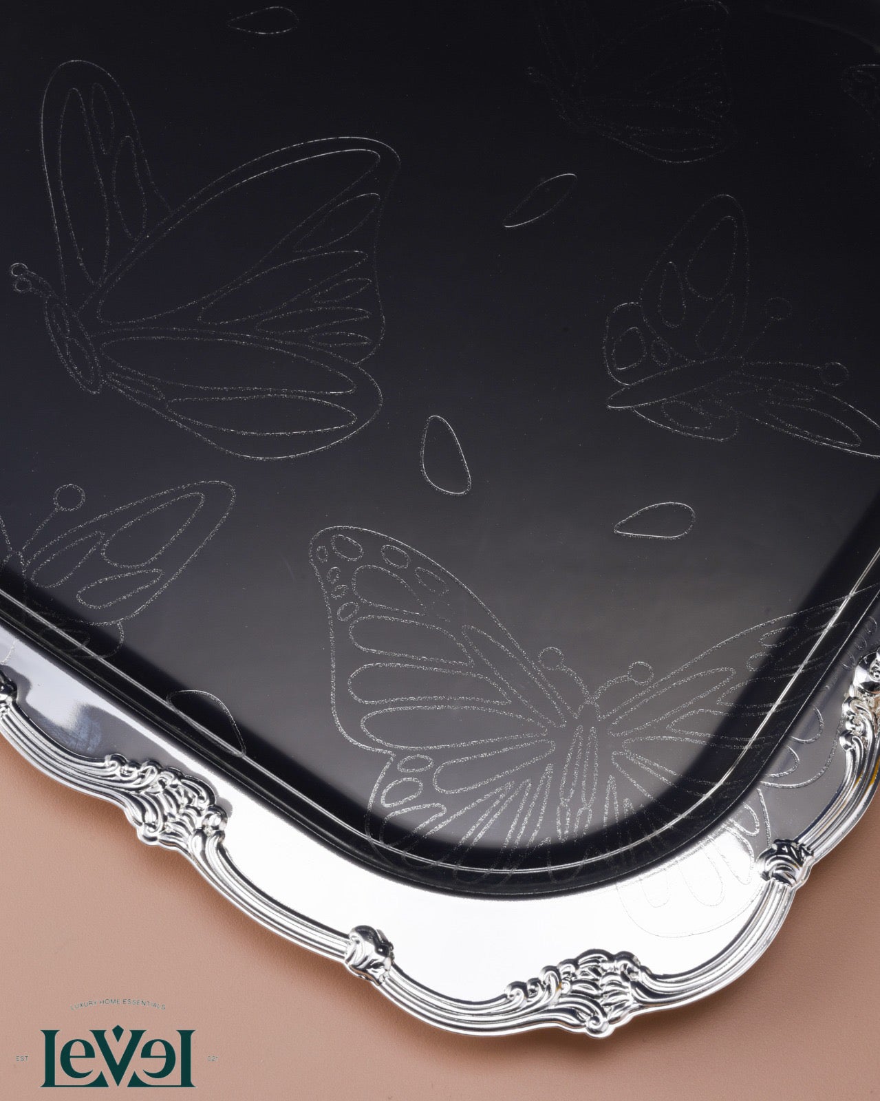 3 Pieces Silver Butterfly Tray Set