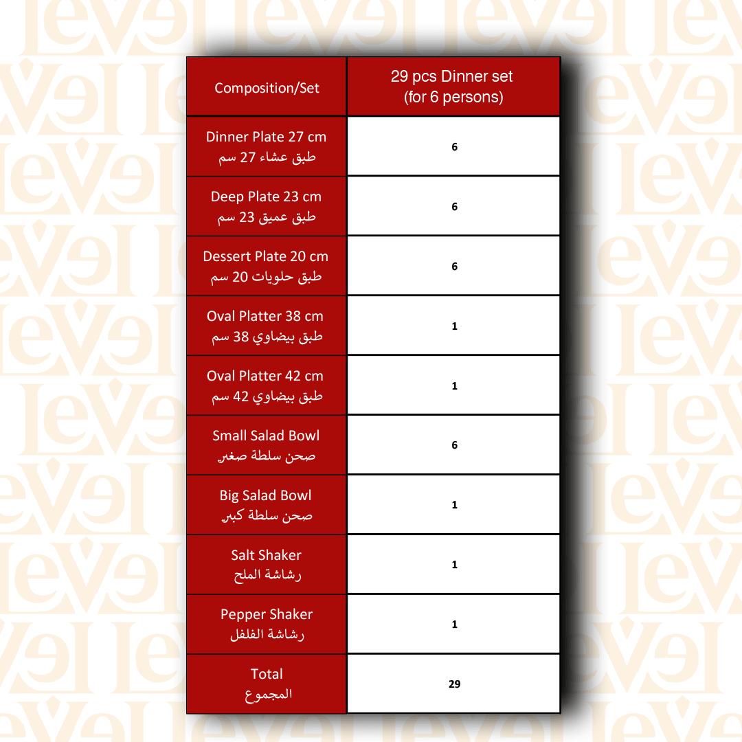 Dinnerware set - Hurand Platinum 29 PCS - LEVELLV-115