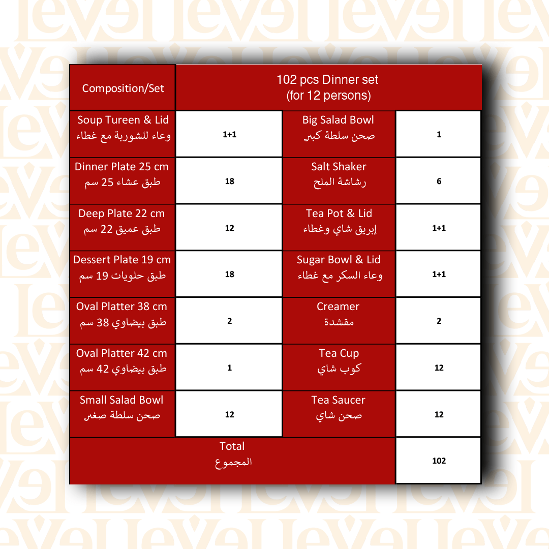 Dinnerware set - Spinood 102PCS - LEVELLV-124